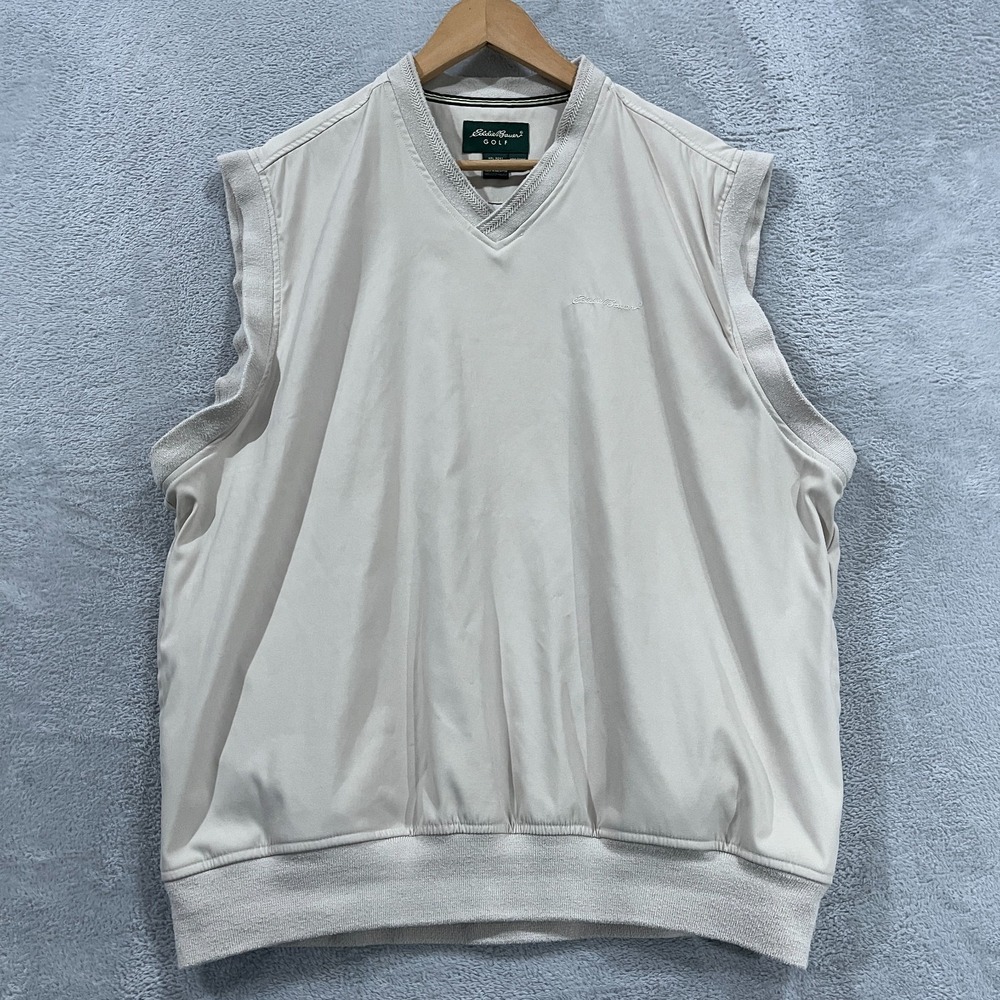 Eddie Bauer Golf‎ Wind Vest Mens Medium Beige Polyester Lightweight Y2K